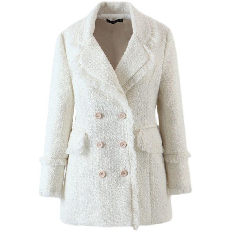 Classic Style Mid Length Long Length Elegant Cotton Wool Suit Collar