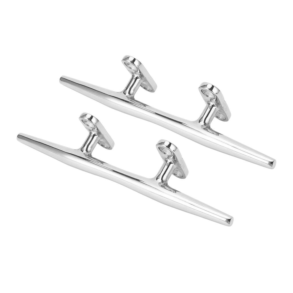Two 8" Open Baseboat Cleats, 316 Stainless Steel Polished Dock Cleats for Sailboat, Boat, Speedboat