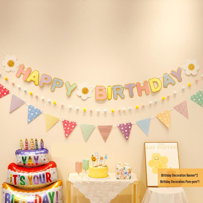 Erster Geburtstag Banner mit Pompon Girlande für Kinder - Foto Hintergrund und Party Dekoration