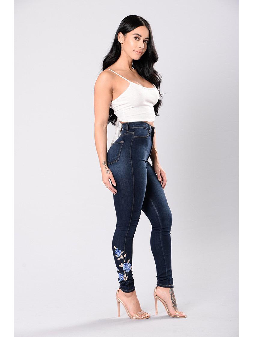 Women s Low Waist Embroidered Stretch Pencil Jeans - European & American Style M