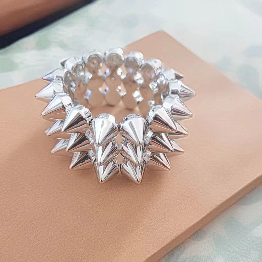 Three-row Punk Style Bracelets Metallic Texture Y2K Jewelry Rivet Cone Bracelets Exaggerated Elastic Goth Rock Bangle Hip-hop