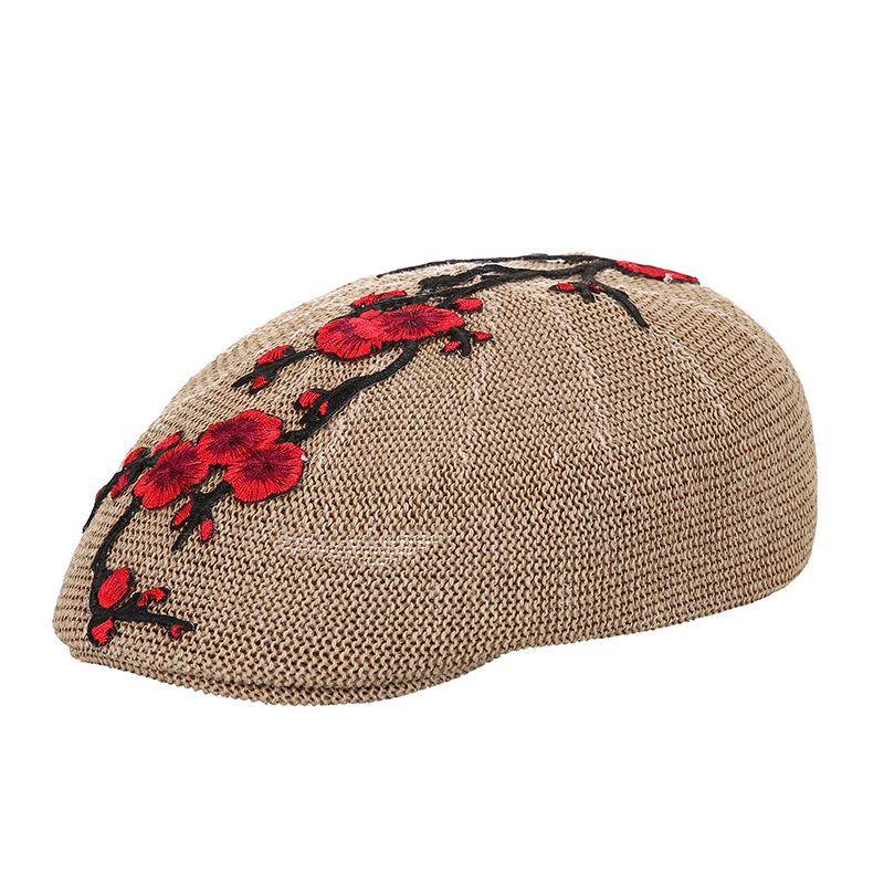 Beret female summer embroidery flower shading breathable tide hat Chinese style square dance hat