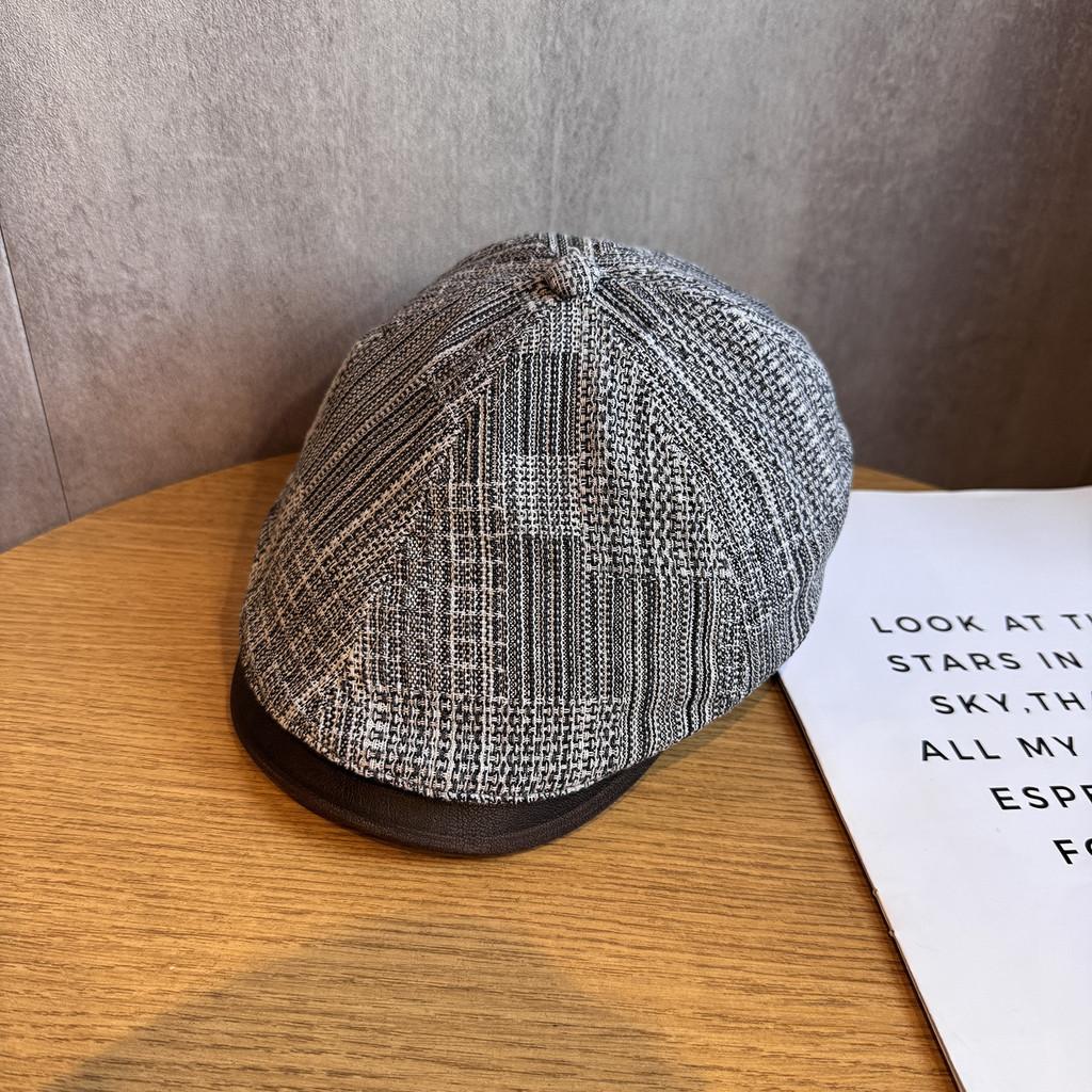 Spliced Design Minimally Striped Women Denim Casual Beret For Autumn Winter And
