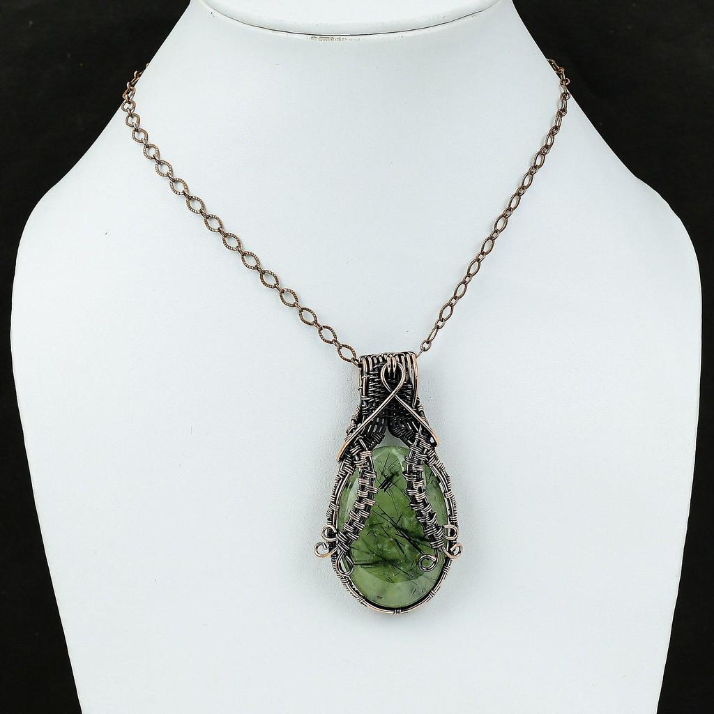 Moss Prehnite Copper Pendant Wire Wrapped Pendant Handmade Jewelry Stylish Pendant Copper Wire Jewelry Wedding Gift Genuine Gemstone Pendant