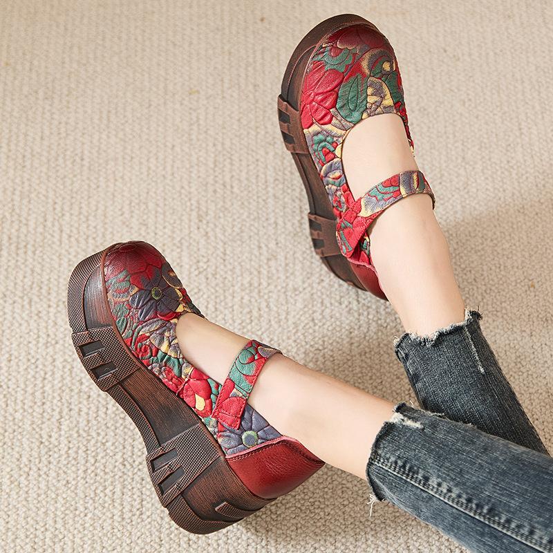 Fashion High Quality 7CM Genuine Leather Pigskin Moccasins Ladies Summer Women Thick Soled Flats Platform Wedge Sandals Round Toe Shoes