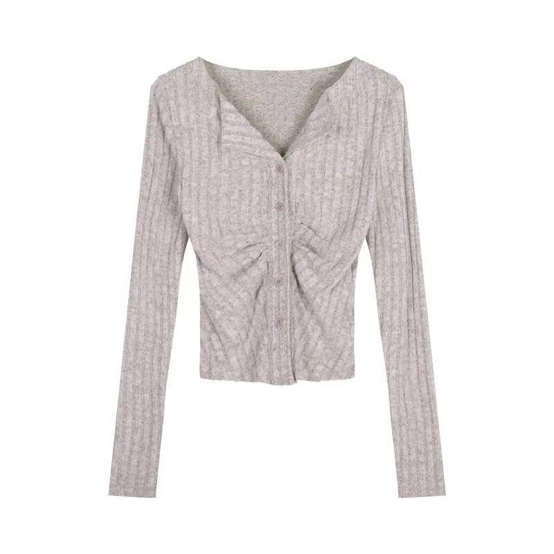 American Gentle Women's Knitted Sweater: Autumn Long-Sleeve Slimming Cardigan with Lapel Design