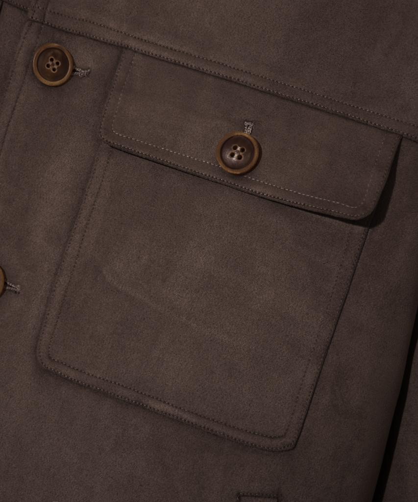 Trillion Two-Pocket Button Suede Bomber Jacket_Brown