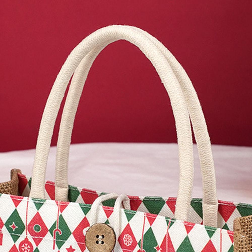 Geantă Tote de Crăciun Imprimeuri Moș Crăciun Geantă de mână din iută Femei Eco-Friendly Cumpărături Cadou de Crăciun Geantă de mână