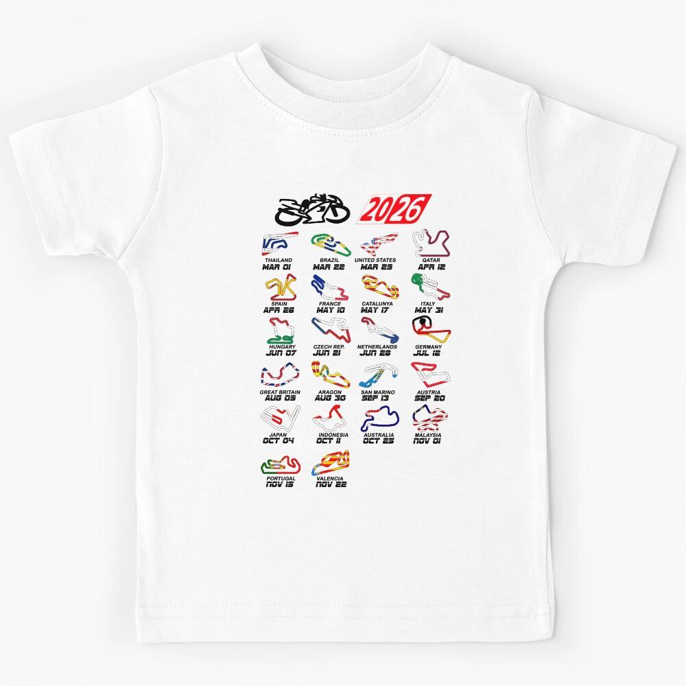 Calendar season 2026 MotoGp circuits colors white Kids T-Shirt 120