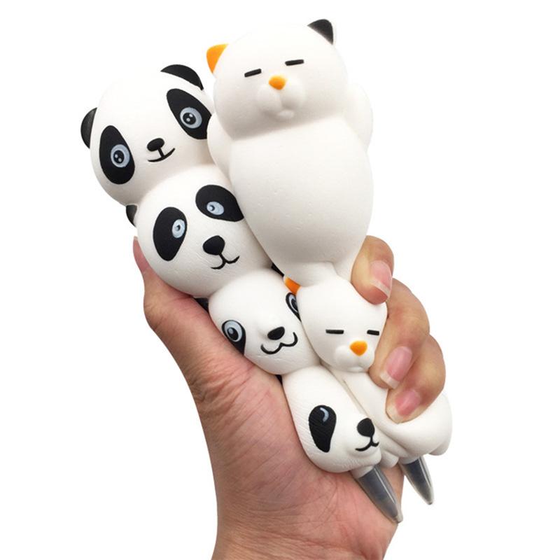 Cute Kawaii PU Foam Squishy Cat Ice Cream Panda Squeeze Pen Stationery Pencil Holder with Slow Rising Feature Children Gift Toy