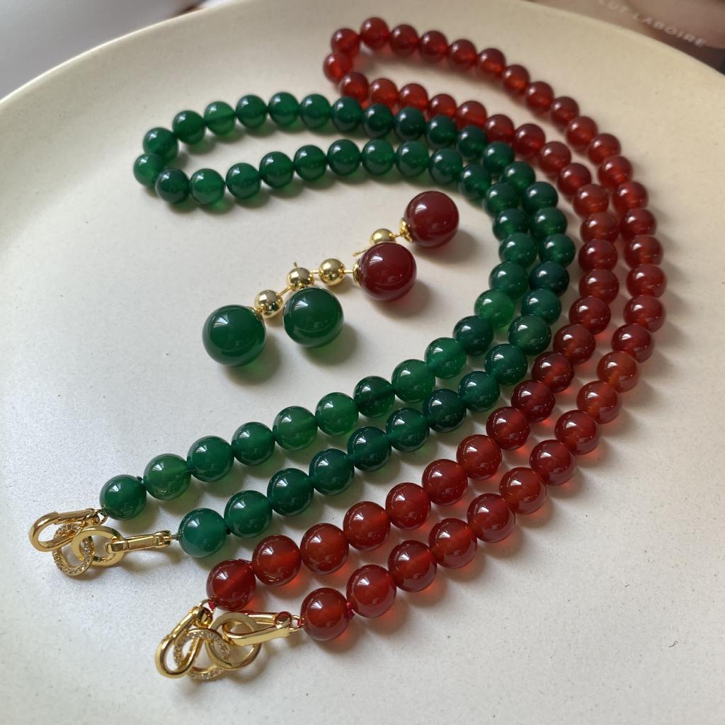 Achatperlen Hochwertiger Eleganter Östlicher Charme Chinesischer Stil Kontrastfarbener Verschluss Halskette Pulloverkette Halskette