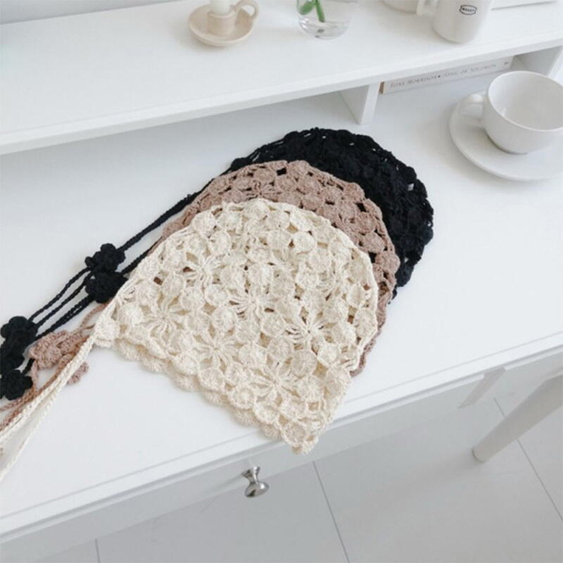 Women s Flower Strap Floral Knit Beanie C8109_Ivory