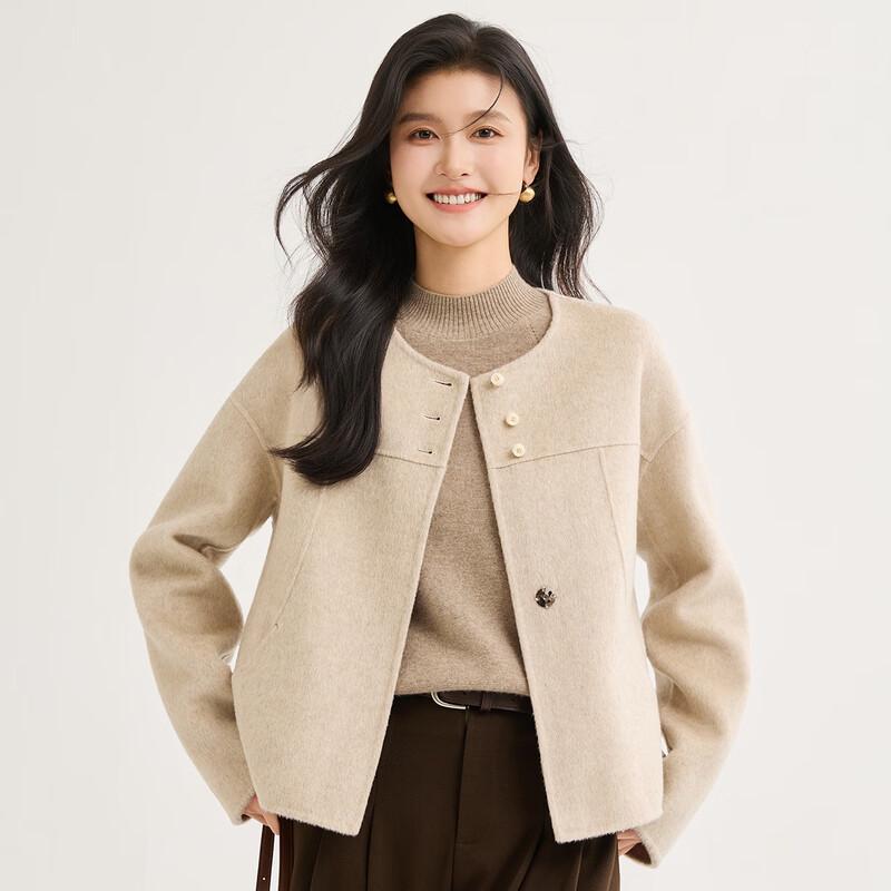 

Women s Round Neck Double-Faced Wool Short Coat M