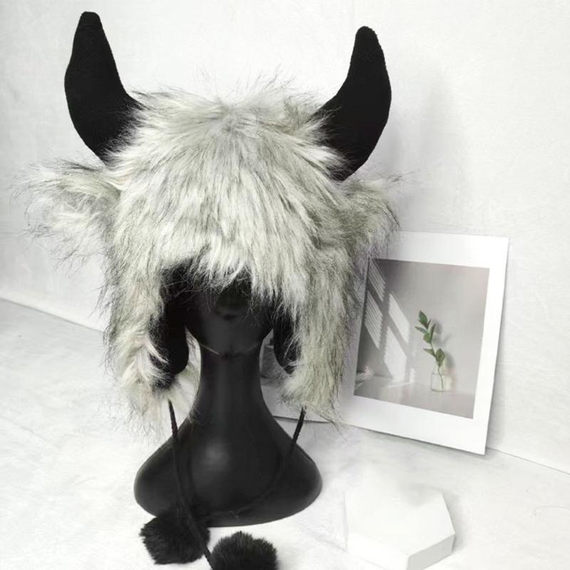 Cappello Invernale Peluche Corna di Toro, Morbido Cappello da Trapper con Copertura per le Orecchie e Laccetti per il Mentone per Uso Esterno, Foto e Viaggi