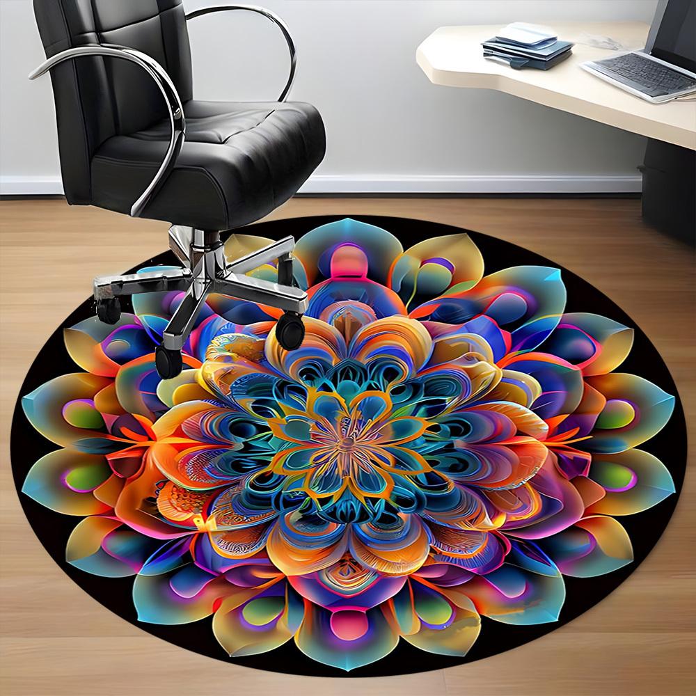 1pc Colorful Mandala Pattern Chair Carpet for Office Non-Slip, Machine Washable Rug for Office - Holiday DecorMachine Made yy25102900