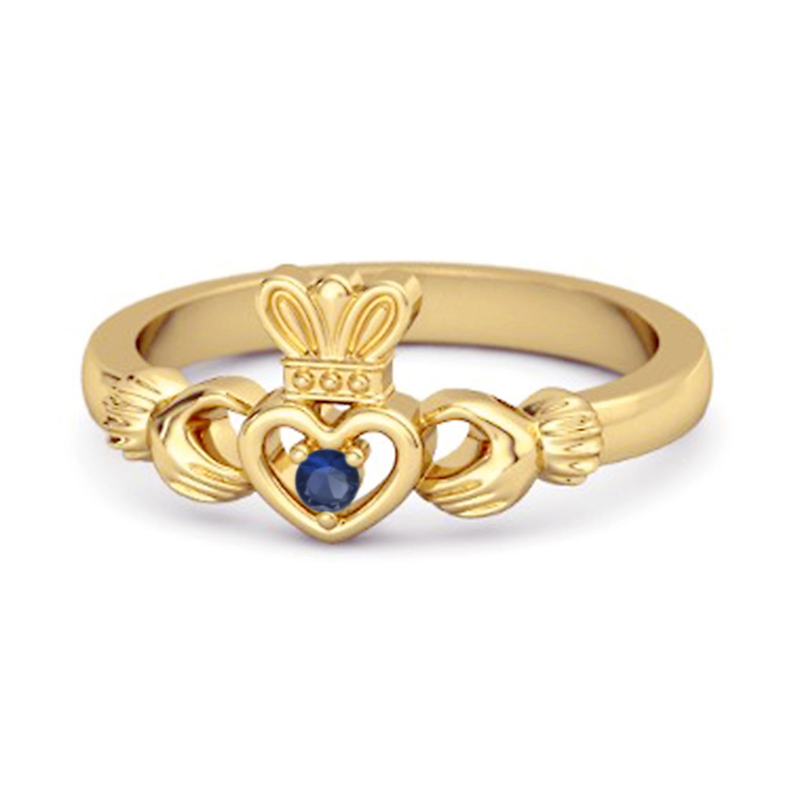 Blue Sapphire Claddagh Ring - 925  Sterling Silver Gold Vermeil 12 жёлтый