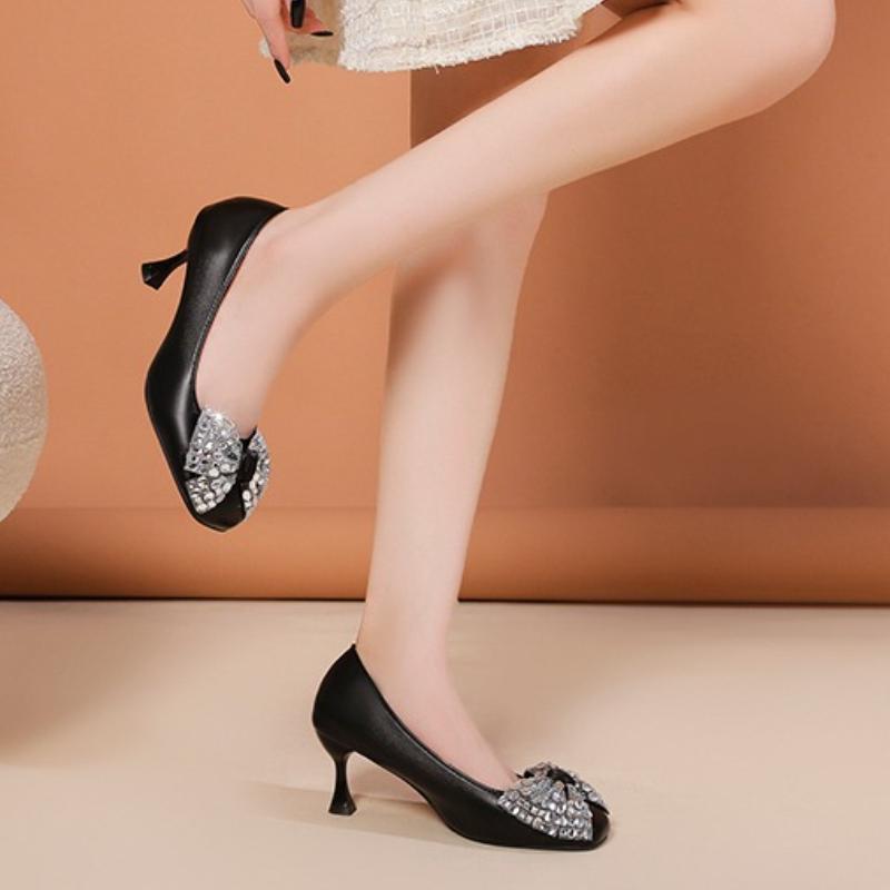 Fashion 2025  High-end  Women's Single Shoes New Selling Shallow Mouth Thin Heels Mary Jane High Heels Square Head Wedding Shoes