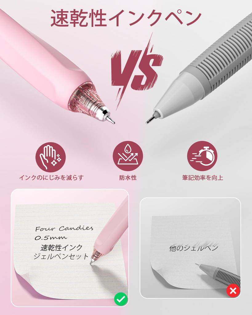 Four Candies Gel Ballpoint Pen Cute Notebook Gel 12 Ballpoint Pens 2 Easy to Quick Drying Perfect for School Writing Student Stationery Pink Set,