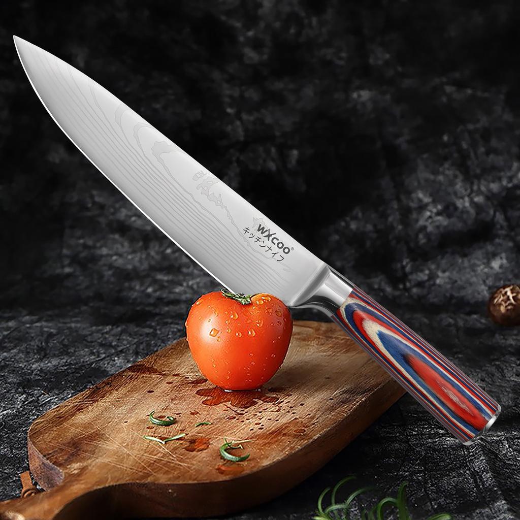 Laser Damascus Barbecue Boning Knife Kitchen Chef Knife Cleaver Meat Fruit Kitchen Knives Vegetable and Fruit Slicing Knife