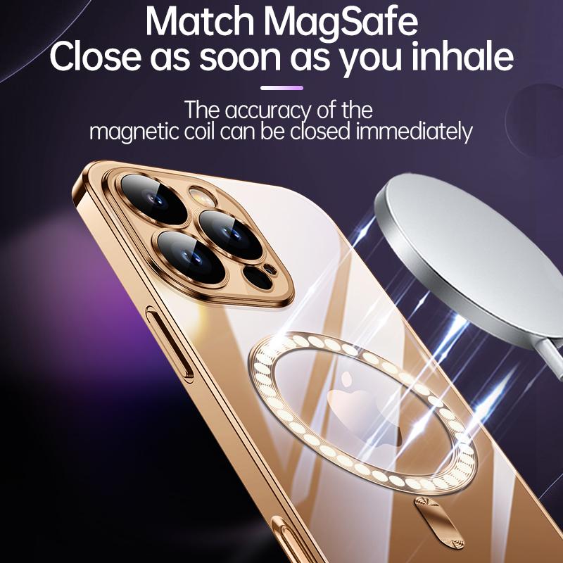 Plating Camera Lens Protector Magnetic Case For iPhone 16 17 Air 15 14 13 12 11 Pro Max Funda For Magsafe Wireless Charger Cover
