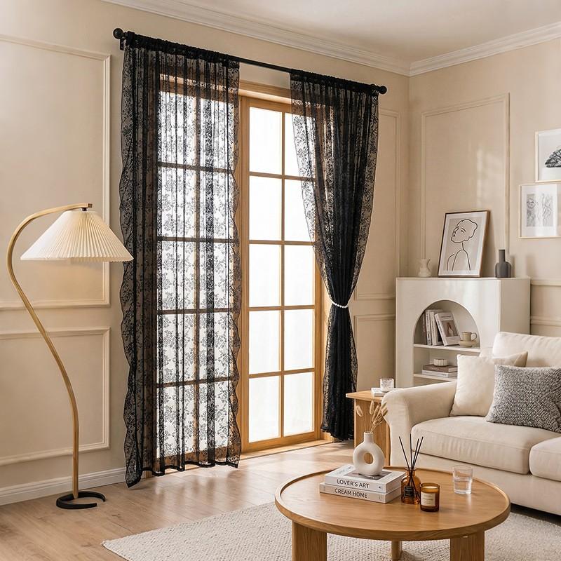 TK French Ruffle Sheer Curtain Bedroom Living Room Lace Fabric Window Door