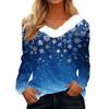Women's T Shirt Tee Christmas Print Shirt Long Sleeve Party Christmas Fleece Collar V Neck  Top