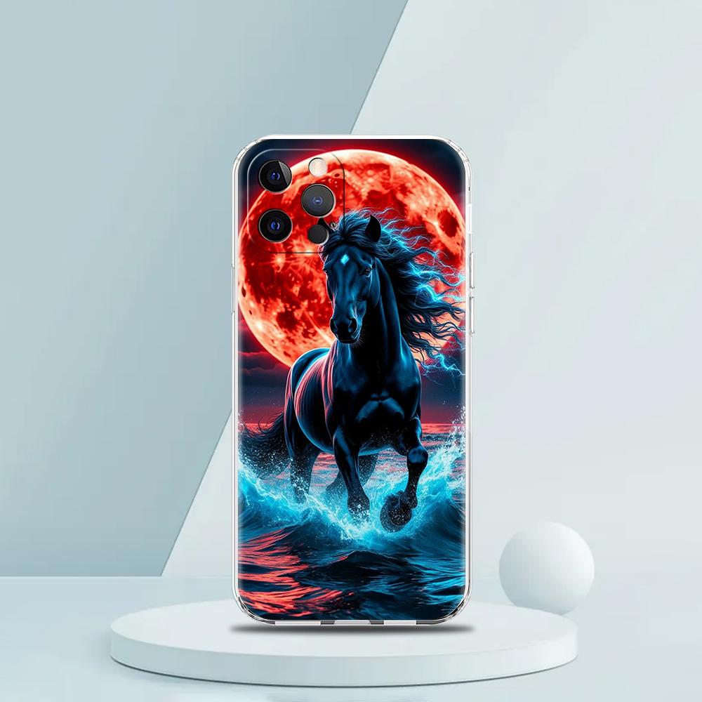 Coque de téléphone transparente en TPU souple pour iPhone 16 15 14 13 12 11 Pro Max XR 8 7 Plus XR Coque antichoc Motif Animal Cheval