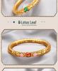 Vietnamese Sand Gold Enamel Lotus Bracelet – Brass, Gold-Plated, Hollow Design with Painted Lotus Leaf & Flower, Women's National Trend Style.