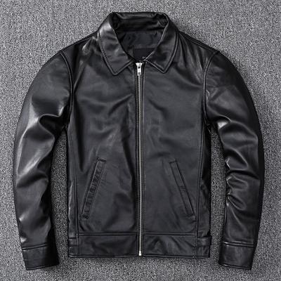 New Genuine Leather Jacket Men's Short Leather Jacket Thin Lapel Business Casual Jacket Trendy