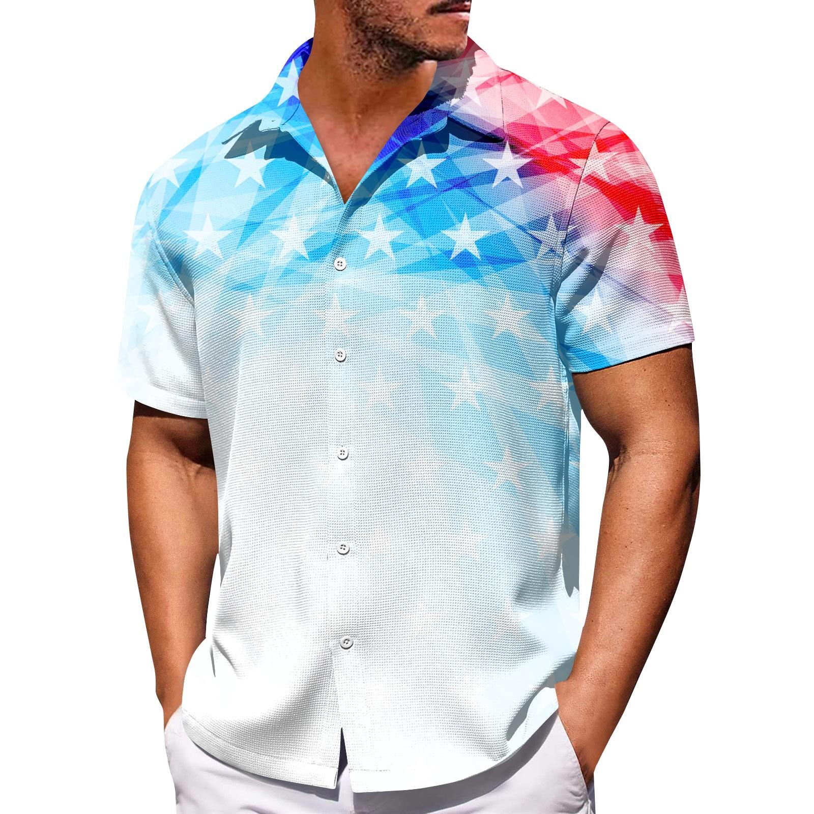 

Мужские рубашки с короткими рукавами и пуговицами на День независимости. Мужские повседневные модные рубашки с короткими рукавами. XXXXXL белый