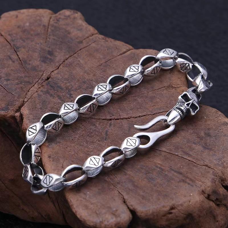 

Xsl Jiamei S925 Тайский Серебряный браслет с черепом Domaine Ретро Хип-Хоп Мужчины Женщины Друзья Изящные Ювелирные Изделия Подарок 18CM