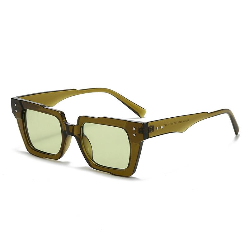 New Vintage Thick Leg Square Sunglasses Women Men Fashion Rice Nail Green Sun Glasses UV400