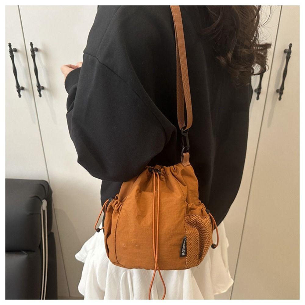 Korean Style Nylon Shoulder Bag Purse Small Crossbody Bag Cute Drawstring Bucket Bag  Office Worker