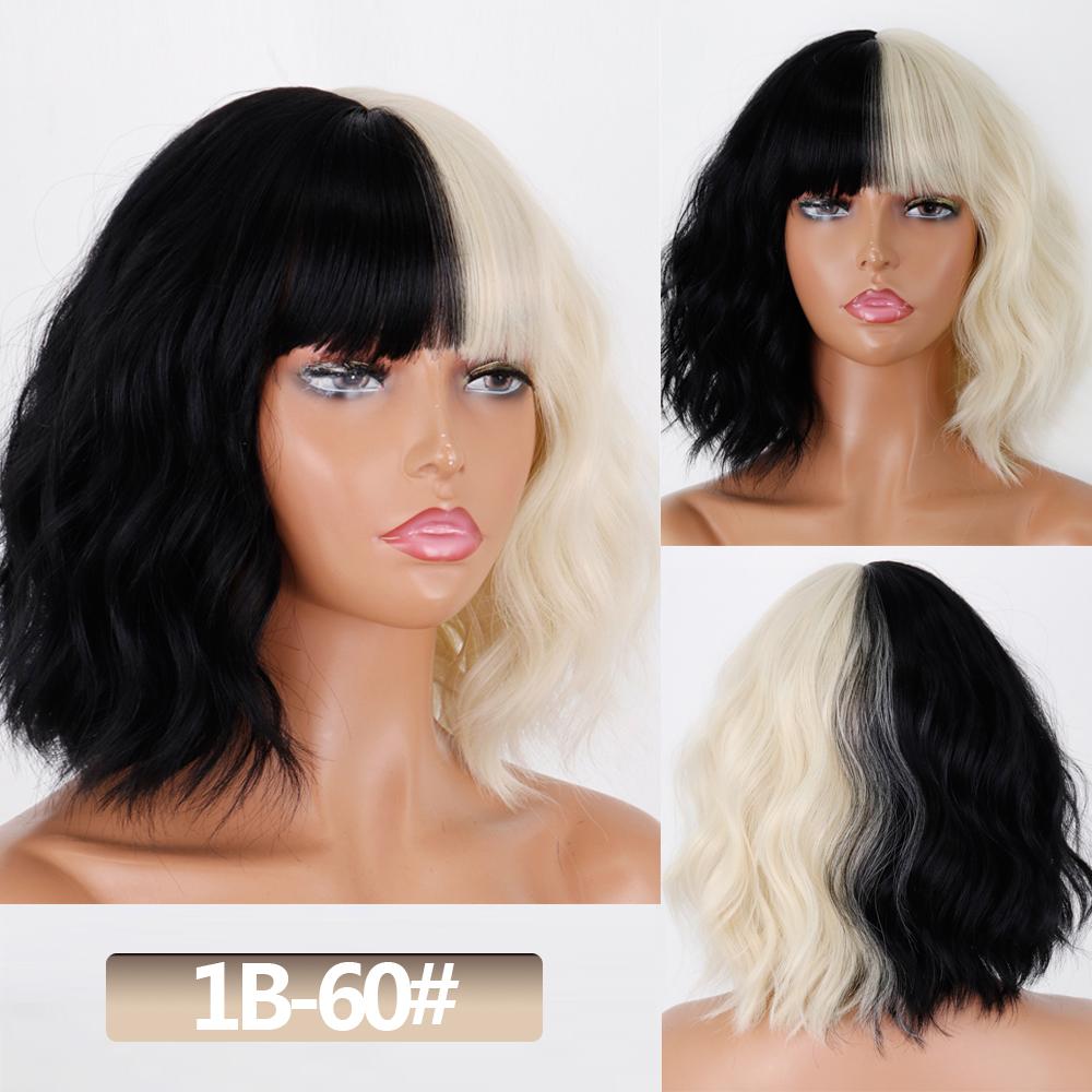 

MISS WIG женский короткий волнистый парик с челкой, платиновый блондин, цвет омбре, парик из синтетического волокна для женщин, повседневная одежда 12inches