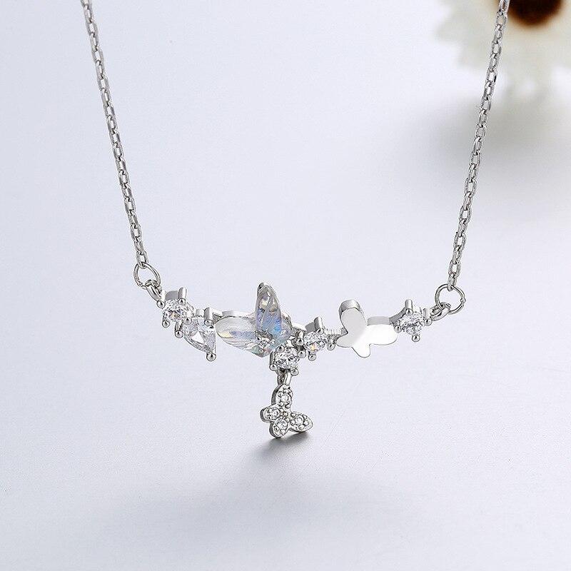 925 Sterling Silver Zircon Butterfly Charm Náhrdelník Přívěsek pro ženy Svatební móda Nové šperky Příslušenství dz359