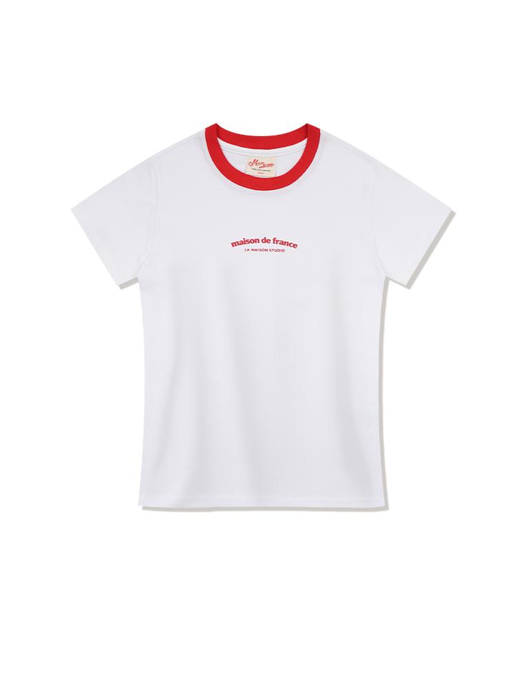 LA MAISON STUDIO Embossed Logo Slim Fit Short Sleeve T-Shirt White/Red (Fcg2Ts773W)