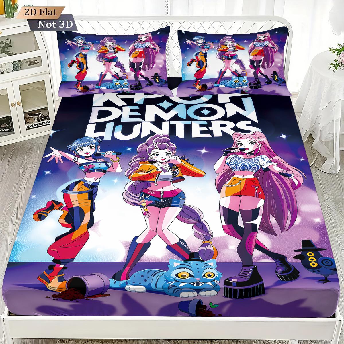 

Comforter K-Pop Bed Hat S Bedding Set Demon Hunters Themed Colorful Print Polyester Student Dormitory Sheet Home Textile Comforter (quilt)-EU Single(135*200cm)3pcs