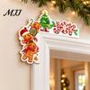 Christmas Home Interior Decor Door Corner Topper, Wooden Sign with Santa Claus Snowman And Gingerbread Decorative Plaque Man Prints, Easy Installation