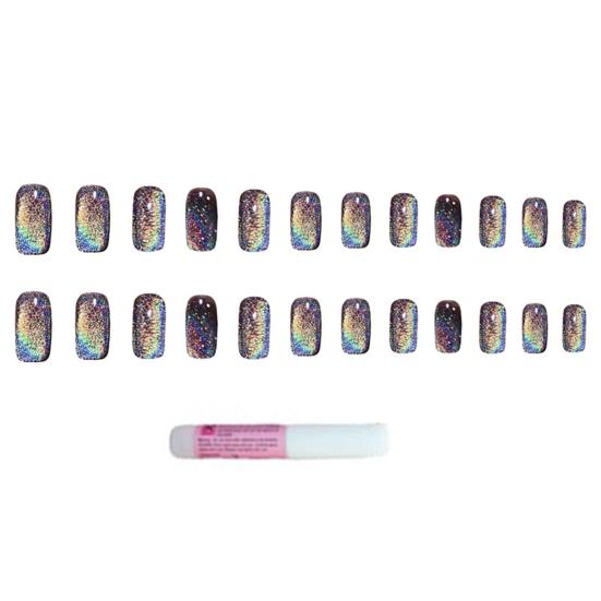 1 sett Kvinner Jenter Press-on Nails Cat Eye Effect Glanset Gel Fake Nails Full Cover Korte falske negler Akryl Nail Tips med lim DIY Nail Art Kit
