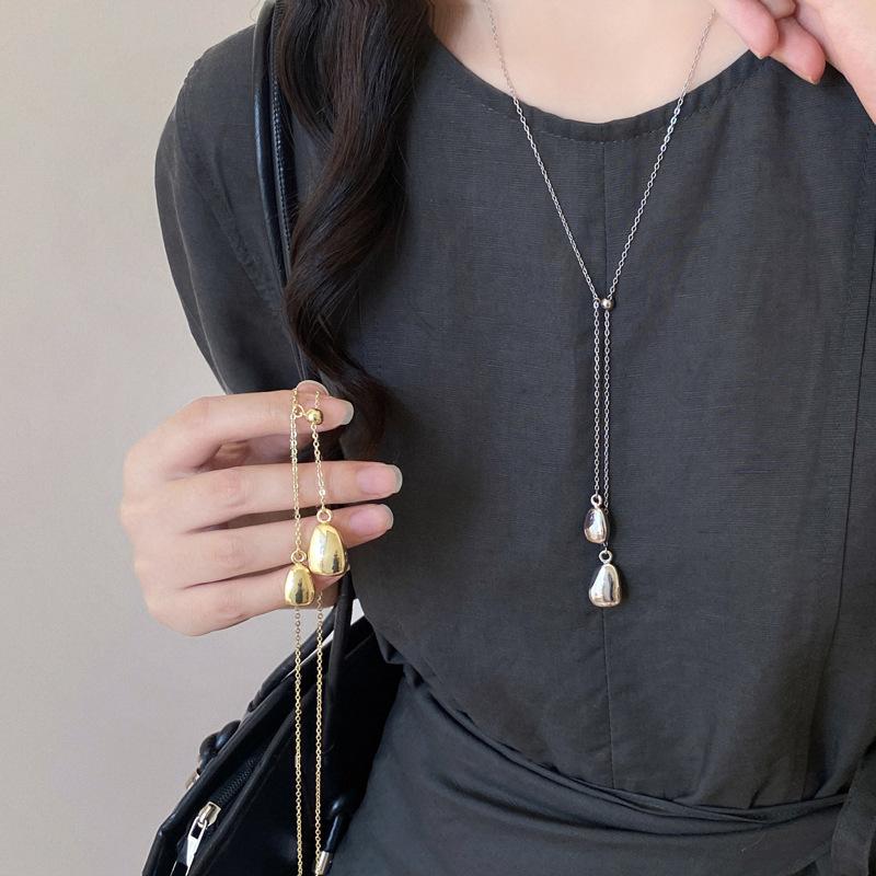Simple Water Droplet Pendant Necklace for Women Fashion Irregular Metal Smooth Long Y-Shaped Necklace Sweater Chain Jewelry