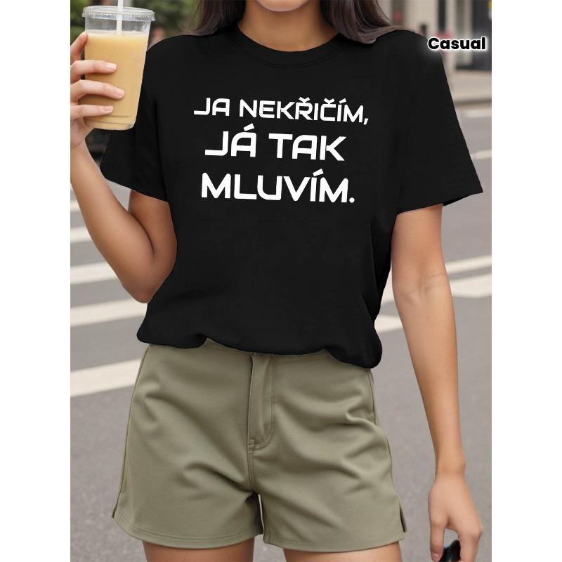 

Women s Czech I Just Talk Like This Print T-Shirt Spring Summer Short Sleeve Crew Neck Casual Daily Leisure Holiday Gift Tee 4XL чорний