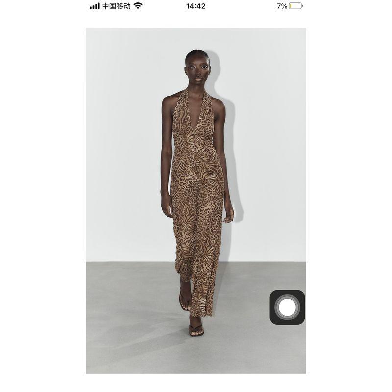 Zbzr Spring New Women Clothes Western Style Animal Pattern Print Silk Mesh Neck Collar Jumpsuit 5039149 042