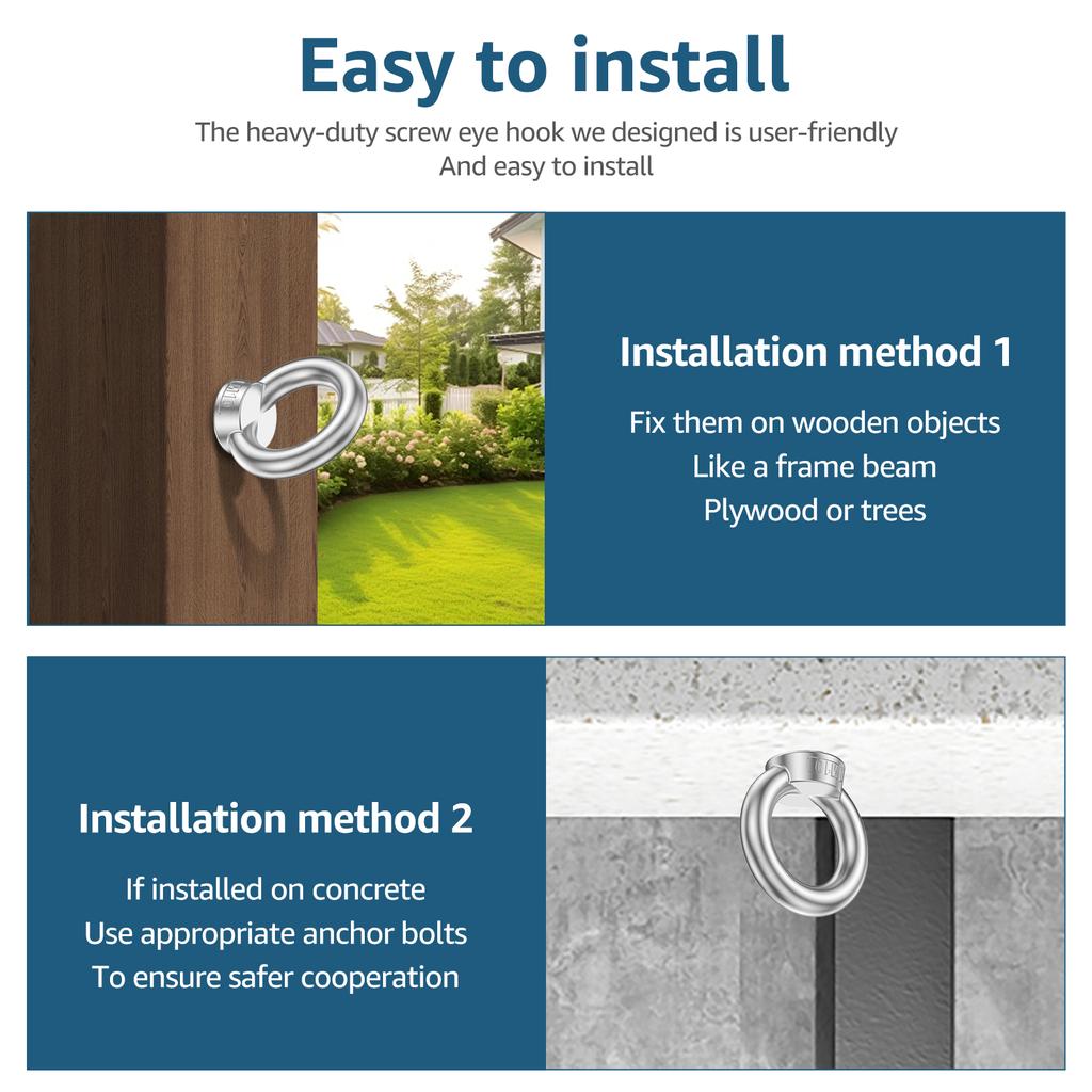 Extended Eye Nut Self Tapping Screw Stainless Steel Sheep Eye Round Ring Self Tapping Screw Hook for Hammock Stand Swing Chair