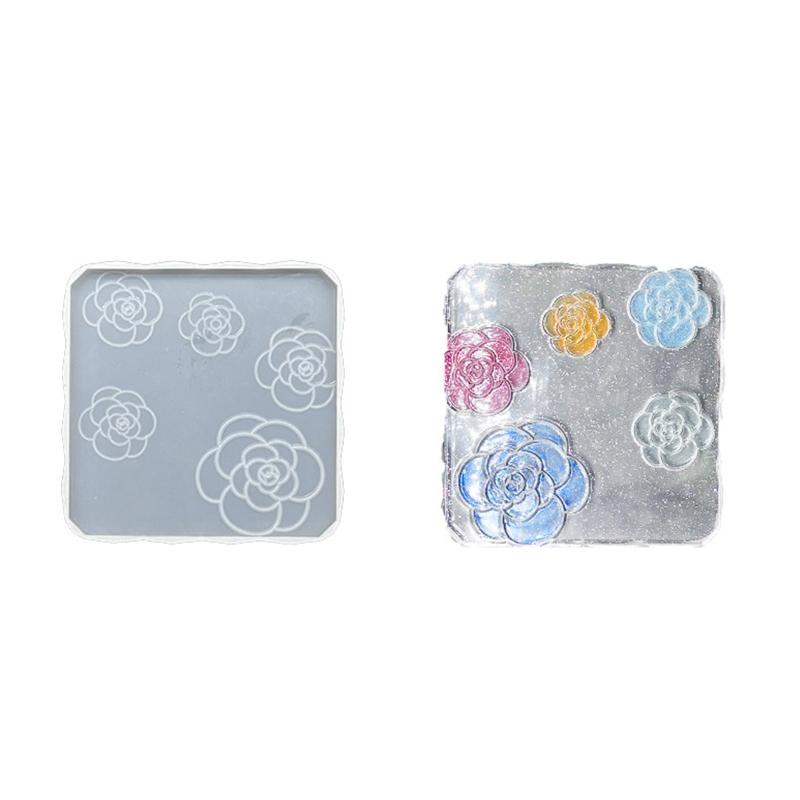 Diy Homemade Base Mold Coaster Crystal Dripping for Creative Silicone Mold Camellia Base Placemat Mold for Diy Craft