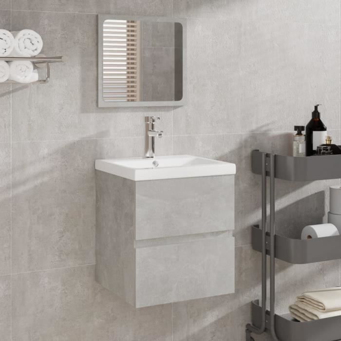 3114174 vidaXL Armoire lavabo de salle de bain et bassin et miroir Gris béton