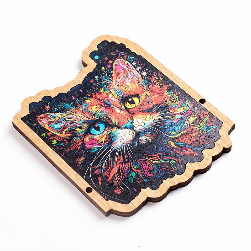 Colorful Cat  Creative Wooden Jigsaw Puzzle - Challenging Gift & Ornament