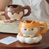 Cartoon Cute Shiba Inu Ceramic Cup with Lid High Appearance Level Cute and Fun Home Couple Water Cup  Birthday Mug Plate
