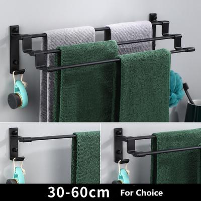 Colgador de Toallas Tuqiu Montado en la Pared 30-50 CM Toallero Baño Aluminio Negro Barra de Toallas Riel para Toallas Negro Mate Soporte para Toallas