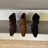 Inner Height Increase of 4cm~ Korean Version Retro Suede Square Head Short Boots for Women, New Buckles for Autumn and Winter, Two Short Boots Fo