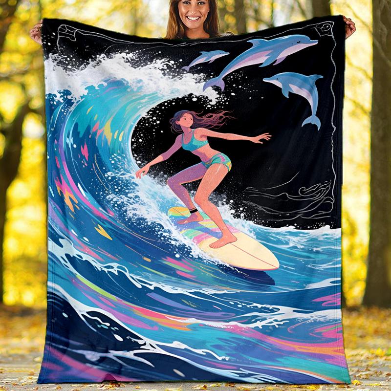 Surf Theme Printed Blanket - Perfect for Couch, Bed, Travel & Outdoor Use | Machine Washable, Cozy & Durable.